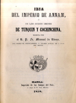 Idea del Imperio de Annam, de M.  de Rivas  (Manila, 1858)