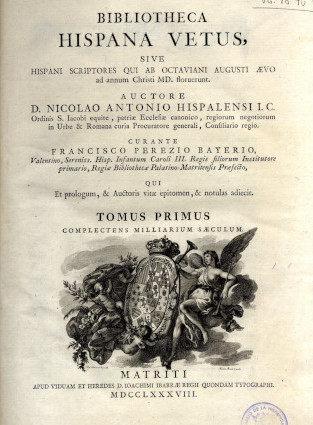 Portada de la primera versión en latín de "Biblioteca Hispana Vetus"